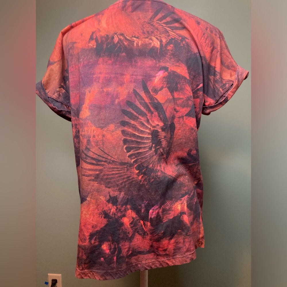 Allsaints graphic Tee Horses Eagle desert print XS/S Orange shirt womens - Picture 4 of 9